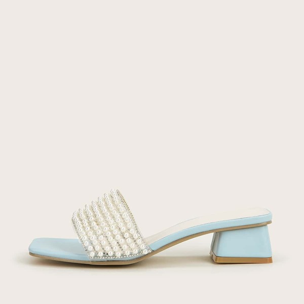

Faux Pearl & Rhinestone Decor Mule Sandals, Blue