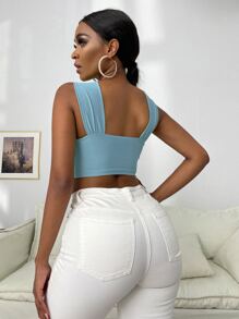 SHEIN SXY 交叉圍裹短版背心上衣 - 淺藍色 - 查看 2