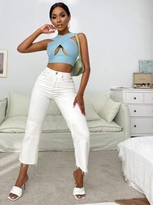 SHEIN SXY 交叉圍裹短版背心上衣 - 淺藍色 - 查看 5