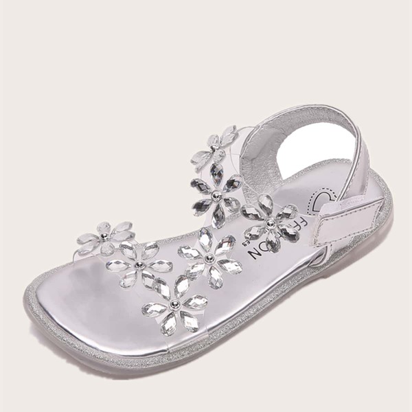 

Girls Rhinestone Decor Sandals, Silver clear