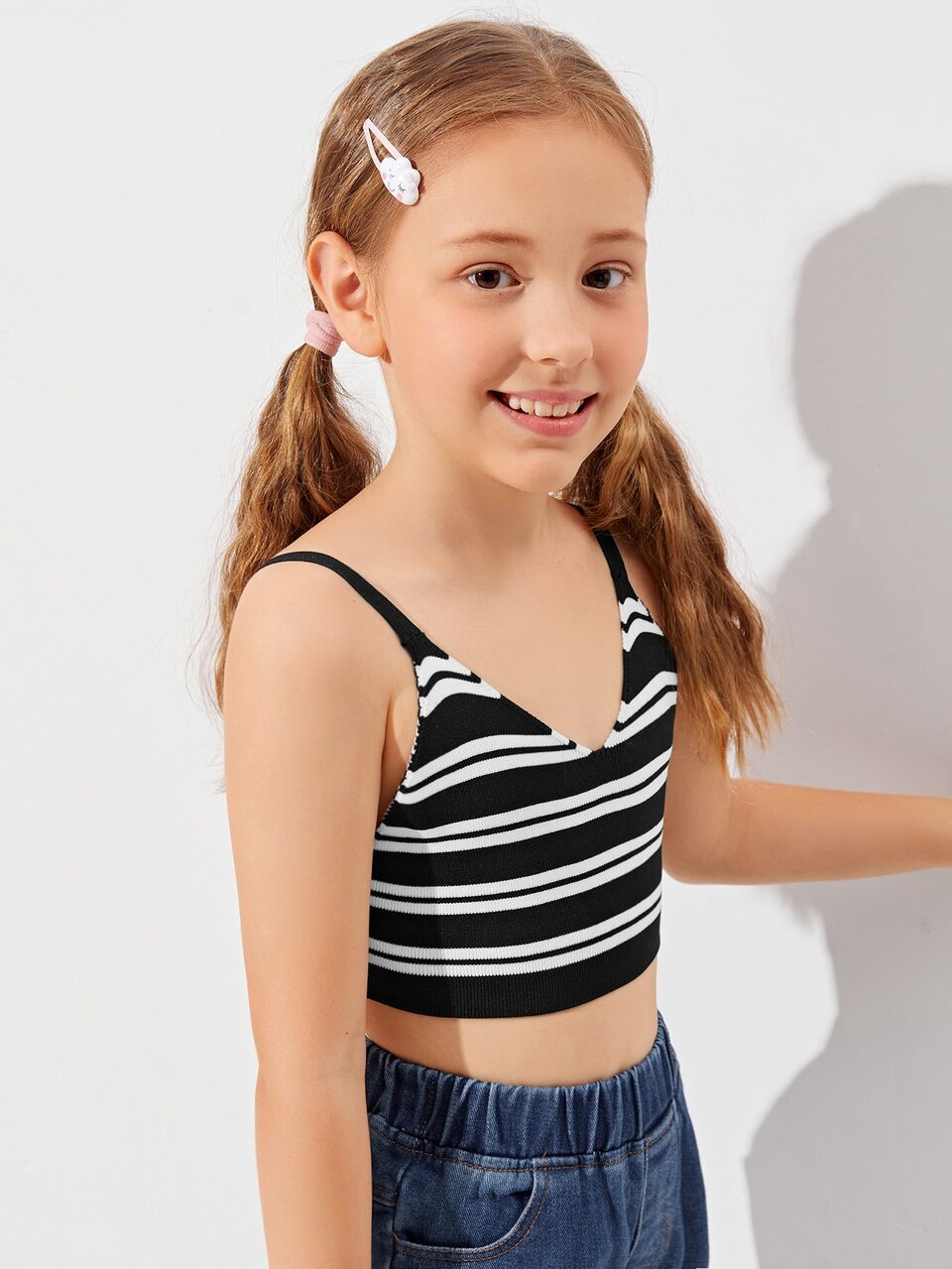 Girls Striped Backless Crop Knit Top