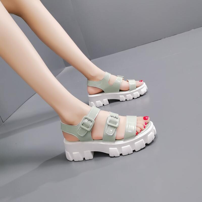 

Buckle Ankle Strap Platform Sandals, Green
