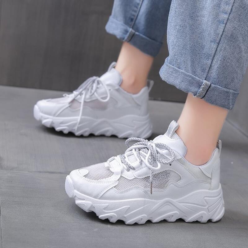 

Lace-up Mesh Chunky Sneakers, White