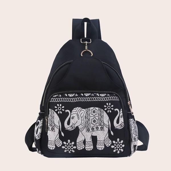 

Elephant Graphic Pocket Front Backpack, Black