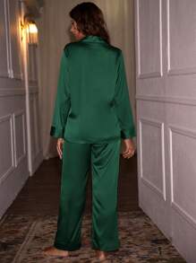 Shawl Collar Solid Satin PJ Set / Pajama Set, Vacation