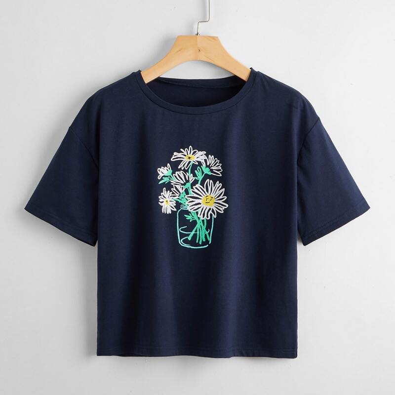 

Floral Graphic Tee, Navy blue