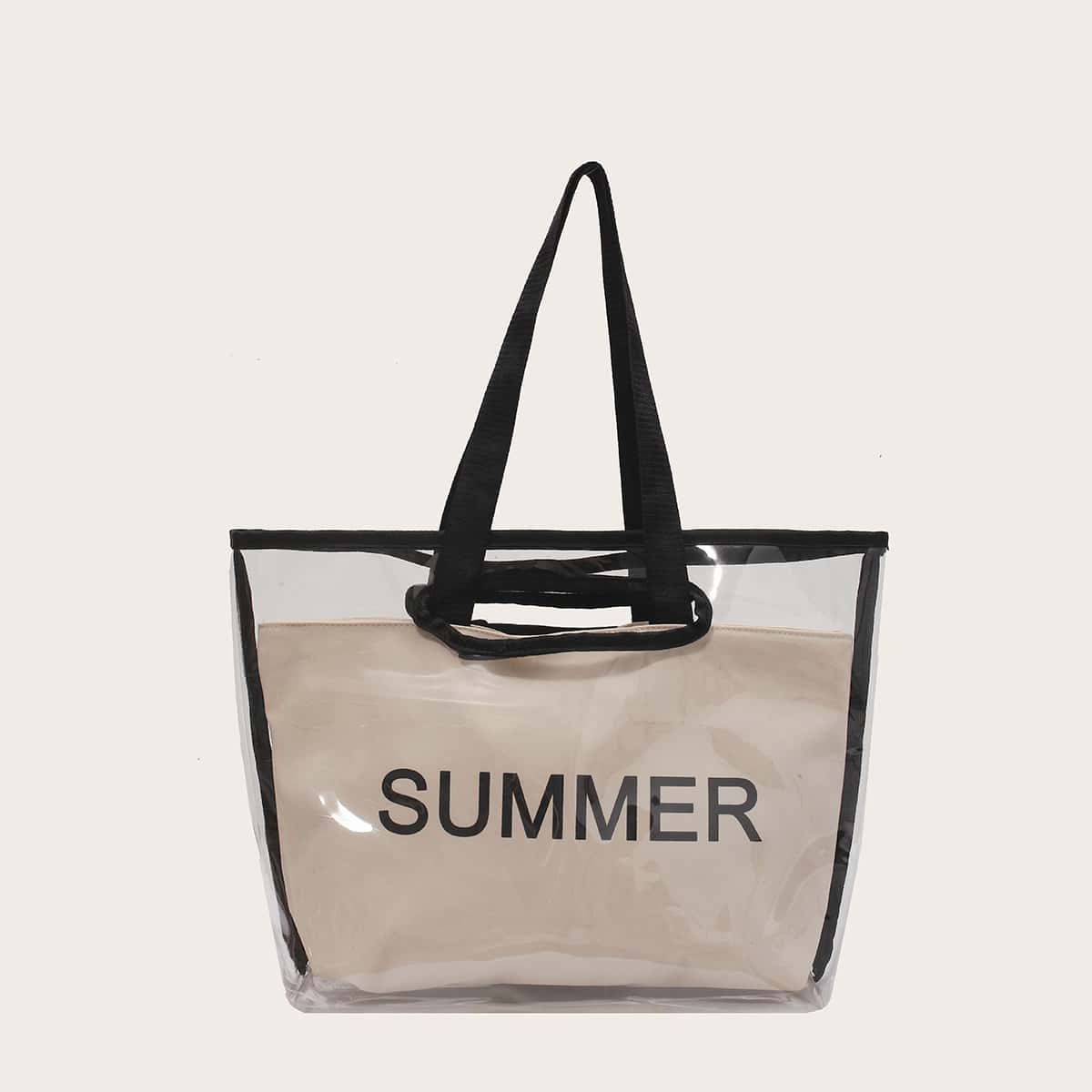 

Letter Graphic Clear Tote Bag, Black