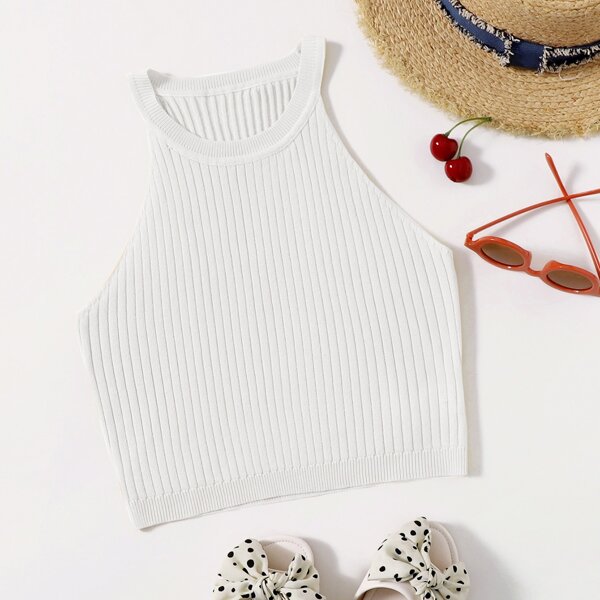 

Girls Solid Halter Knit Top, White