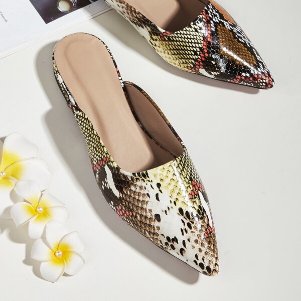 

Snakeskin Flat Mules, Multicolor