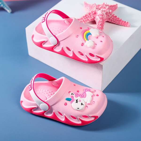 

Girls Cartoon Patch Hollow Out Slippers, Pink