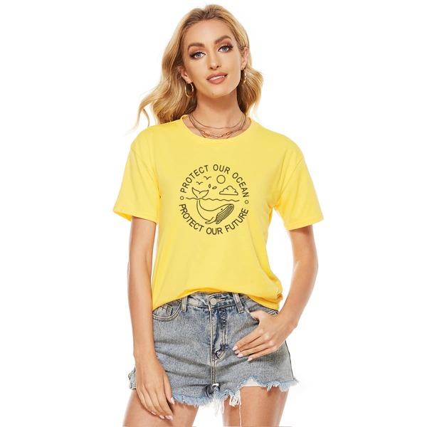 

Slogan And Cartoon Graphic Tee, Yellow