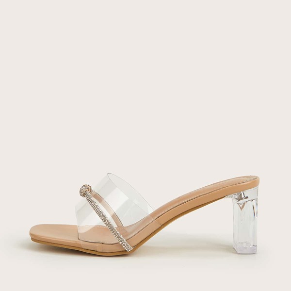 

Clear Rhinestone Decor Heeled Mules