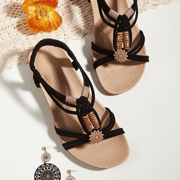 

Cross Strap Slingback Sandals, Black