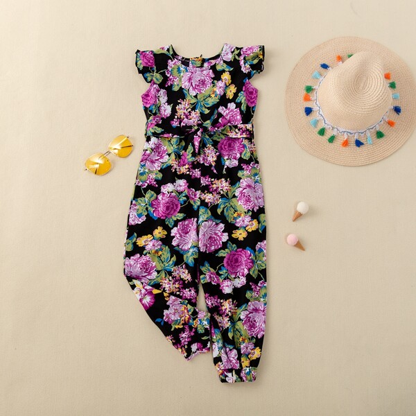 

Toddler Girls Allover Floral Belted Jumpsuit, Multicolor