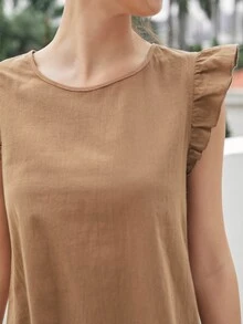 Ruffle Trim Solid Tunic Dress - Camel - View 4