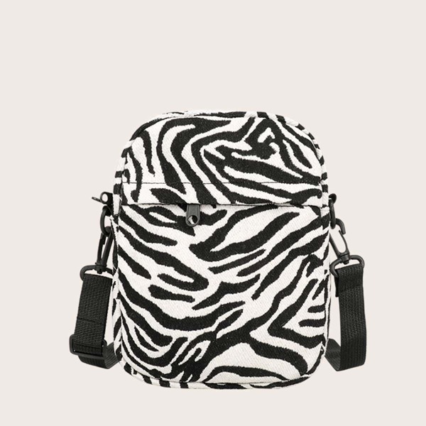 

Zebra Striped Pattern Crossbody Bag, Black and white