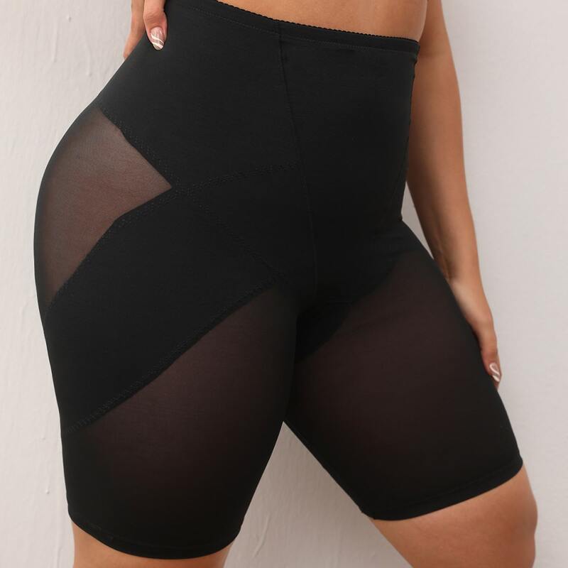

Plus Contrast Mesh Shapewear Shorts, Black