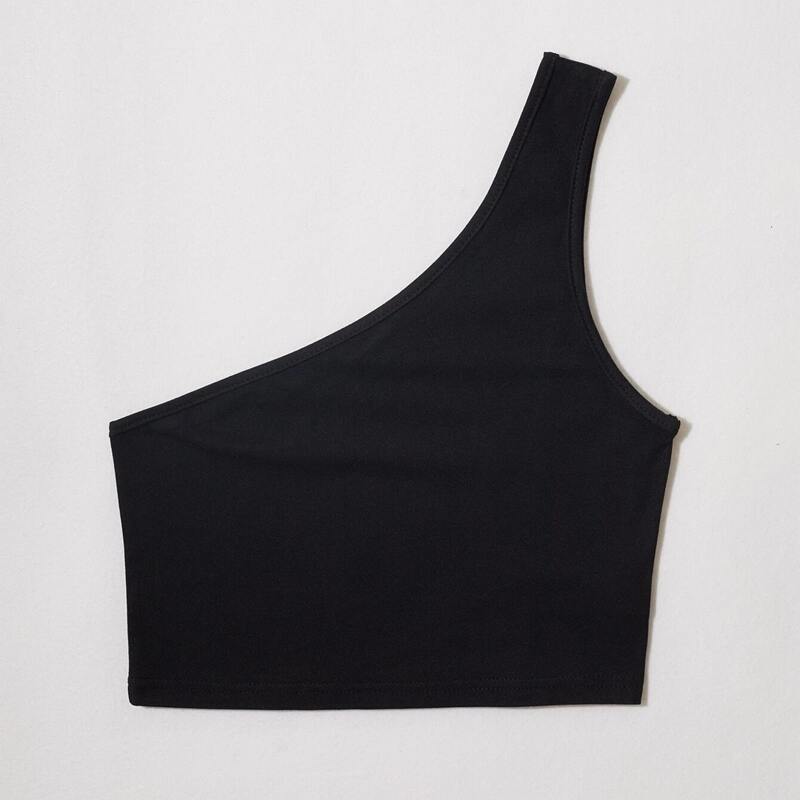 

One Shoulder Crop Top, Black