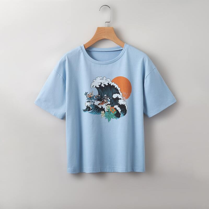 

Wave & Skull Graphic Tee, Blue