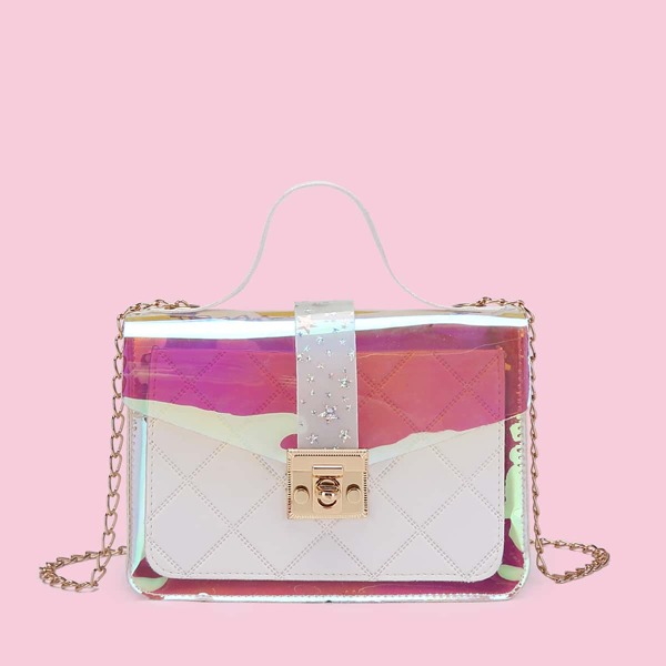 

Twist Lock Holographic Satchel Bag, White