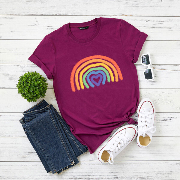 

Plus Rainbow Print Tee, Burgundy