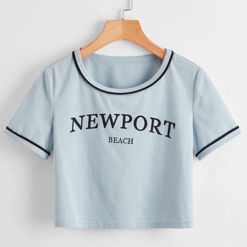 

Letter Ringer Crop Tee, Dusty blue