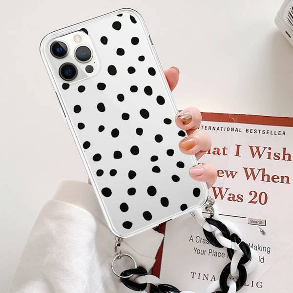 

Graphic Clear Hand Strap Phone Case, Black and white