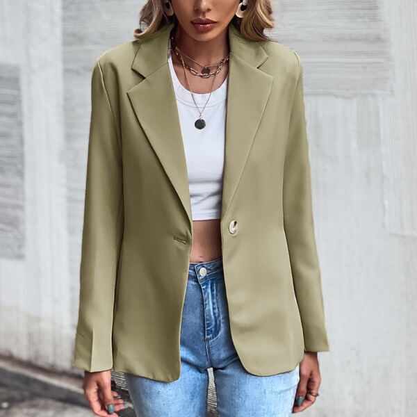

Solid Single Button Blazer, Army green