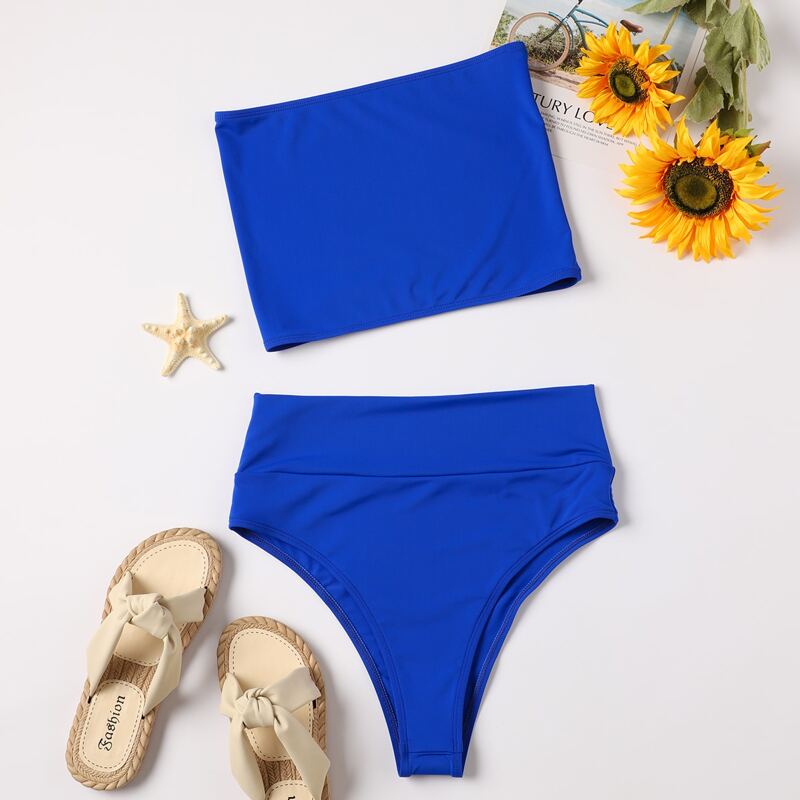 

Bandeau High Waisted Bikini Swimsuit, Royal blue