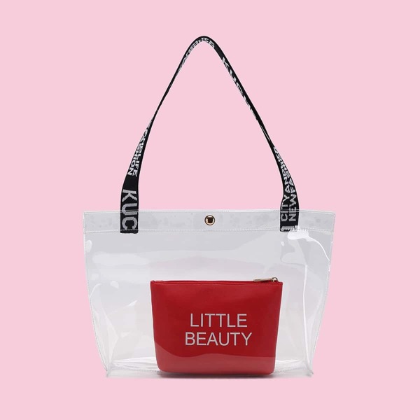 

Clear Letter Graphic Shoulder Tote Bag, Red