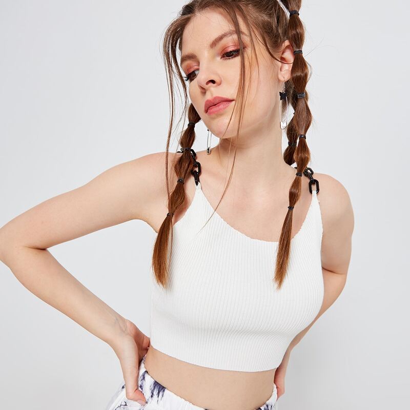 

Chain Detail Crop Knit Top, White