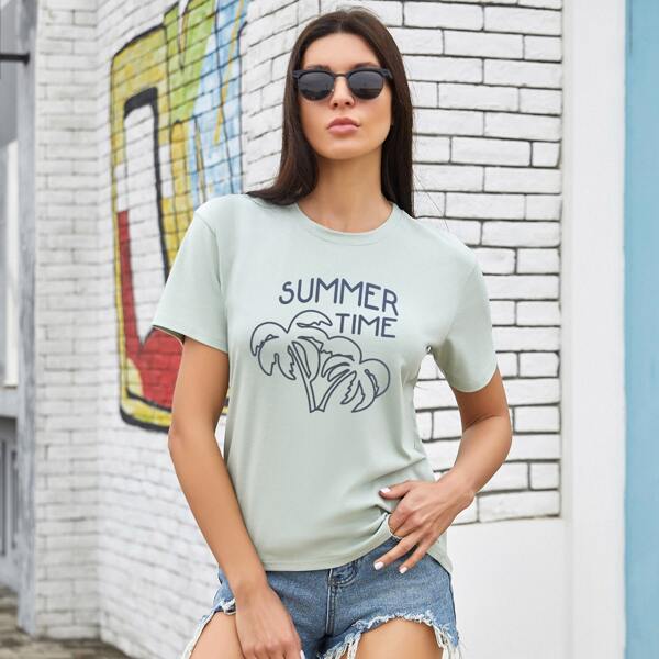 

Palm And Letter Graphic Tee, Mint green