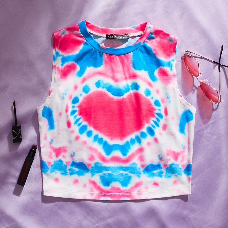 

Tie Dye Heart Pattern Tank Top, Multicolor