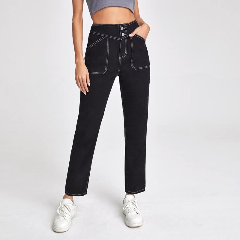 

High Waisted Mom Fit Jeans, Black