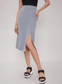 SHEIN Unity Falda con abertura recta - Gris - Ver 1
