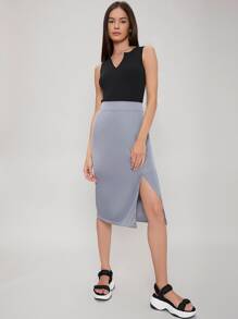 SHEIN Unity Falda con abertura recta - Gris - Ver 4