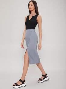 SHEIN Unity Falda con abertura recta - Gris - Ver 6