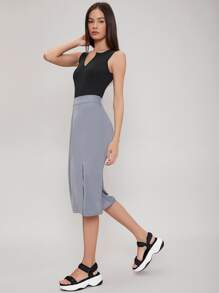 SHEIN Unity Falda con abertura recta - Gris - Ver 9