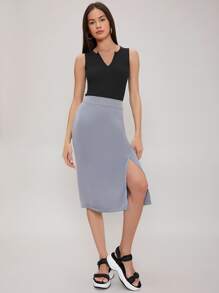 SHEIN Unity Falda con abertura recta - Gris - Ver 10