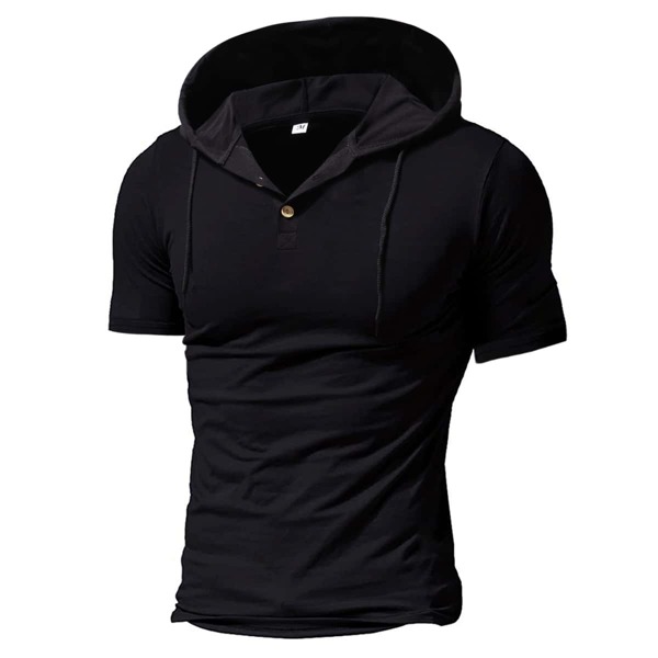 

Men Solid Drawstring Hooded Tee, Black