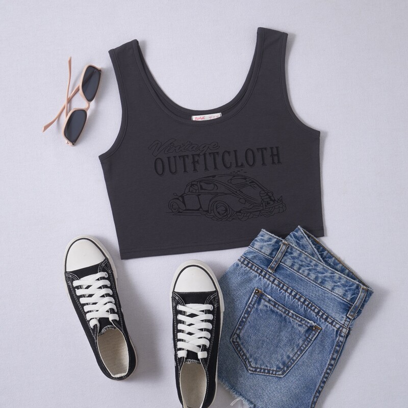 

Letter Car Graphic Tank Top, Dark grey