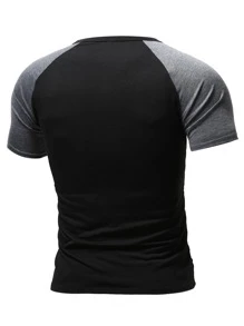 Manfinity Homme Men Contrast Panel Half Button Baseball Tee - Black - View 2