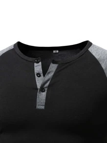 Manfinity Homme Men Contrast Panel Half Button Baseball Tee - Black - View 3