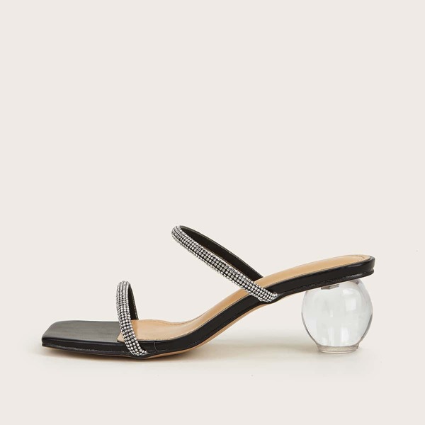 

Rhinestone Decor Sculptural Heeled Mules, Black
