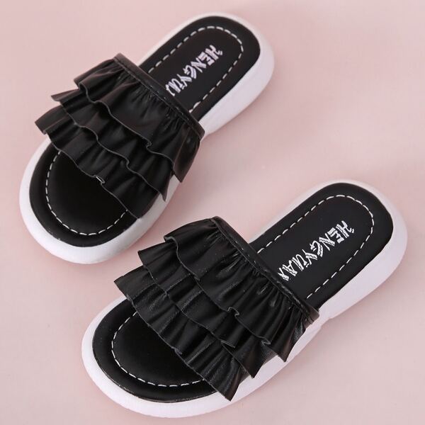 

Girls Ruffle Design Slides, Black