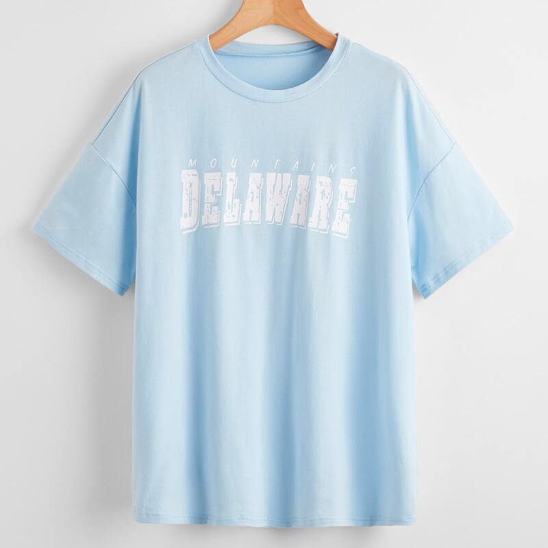 

Letter Drop Shoulder Tee, Baby blue