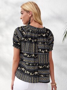 Áo sơ mi mép Hoa Boho - màu đen - Xem 2