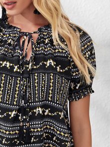 Áo sơ mi mép Hoa Boho - màu đen - Xem 4