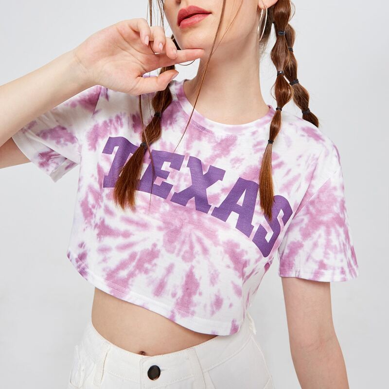 

Tie Dye And Letter Graphic Crop Tee, Multicolor