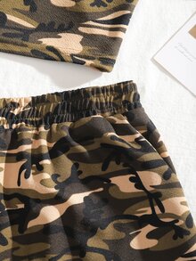 Camo Print Cami Top & Track Shorts Set - Multicolor - View 3
